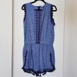 THML Blue Womens Romper Embroidered Linen Blend Size M
